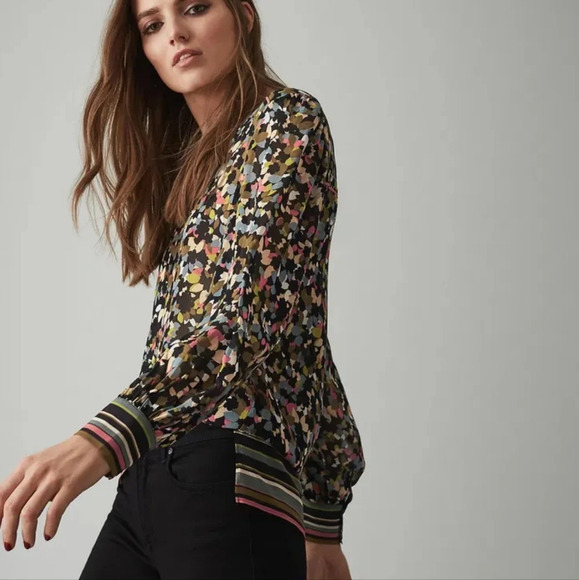REISS, New, Ally Ditsy Floral Printed Chiffon Blouson Blouse Top, US Size 4 - Picture 4 of 13